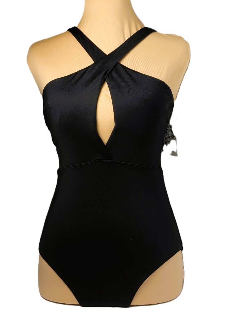 Becca by Rebecca Virtue Black V-Strap One Piece Swimsuit Size M NEW